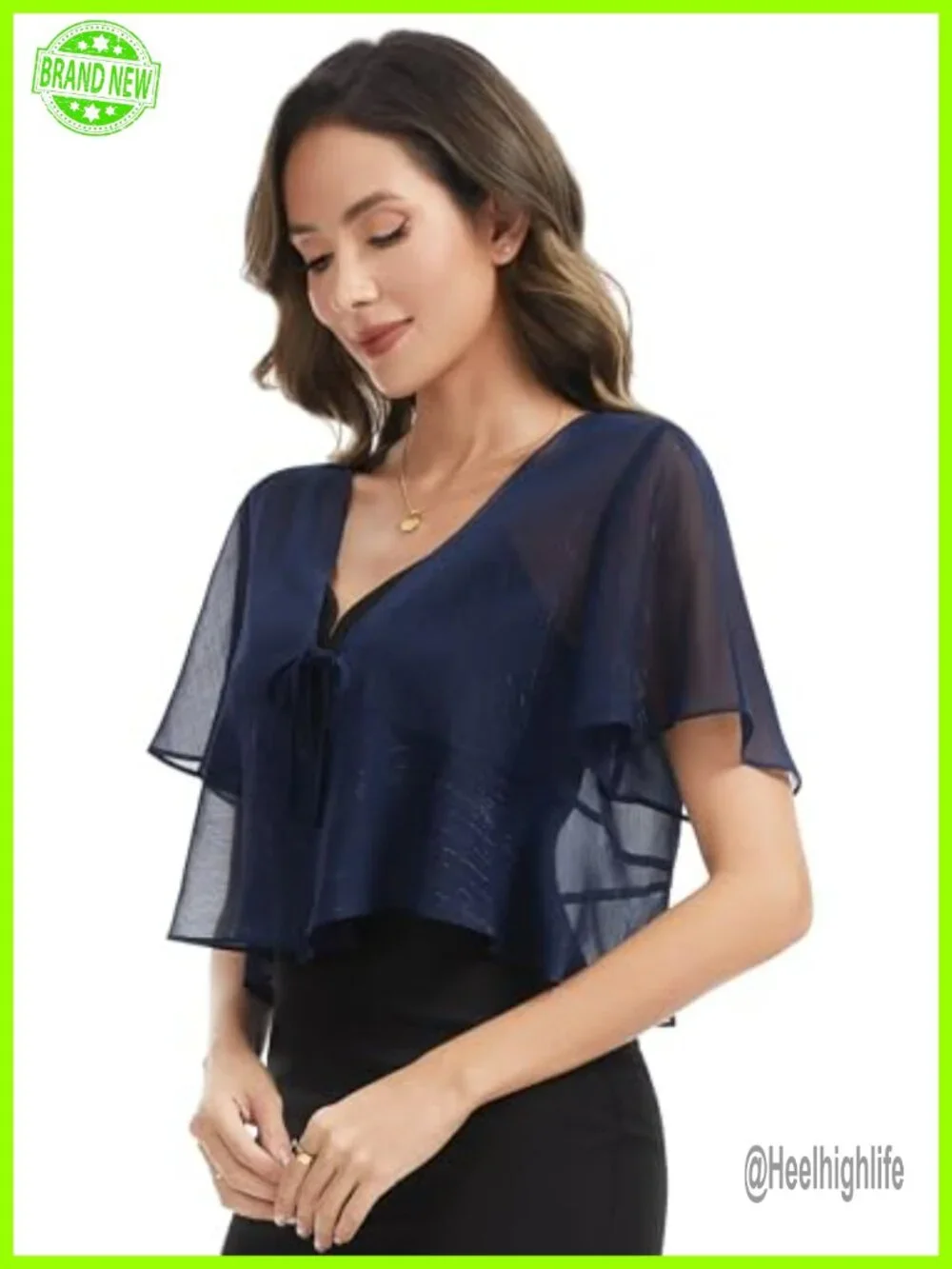 Shiny Chiffon Tie Front Shrug Bolero Cardigan Short Sleeve Sheer
